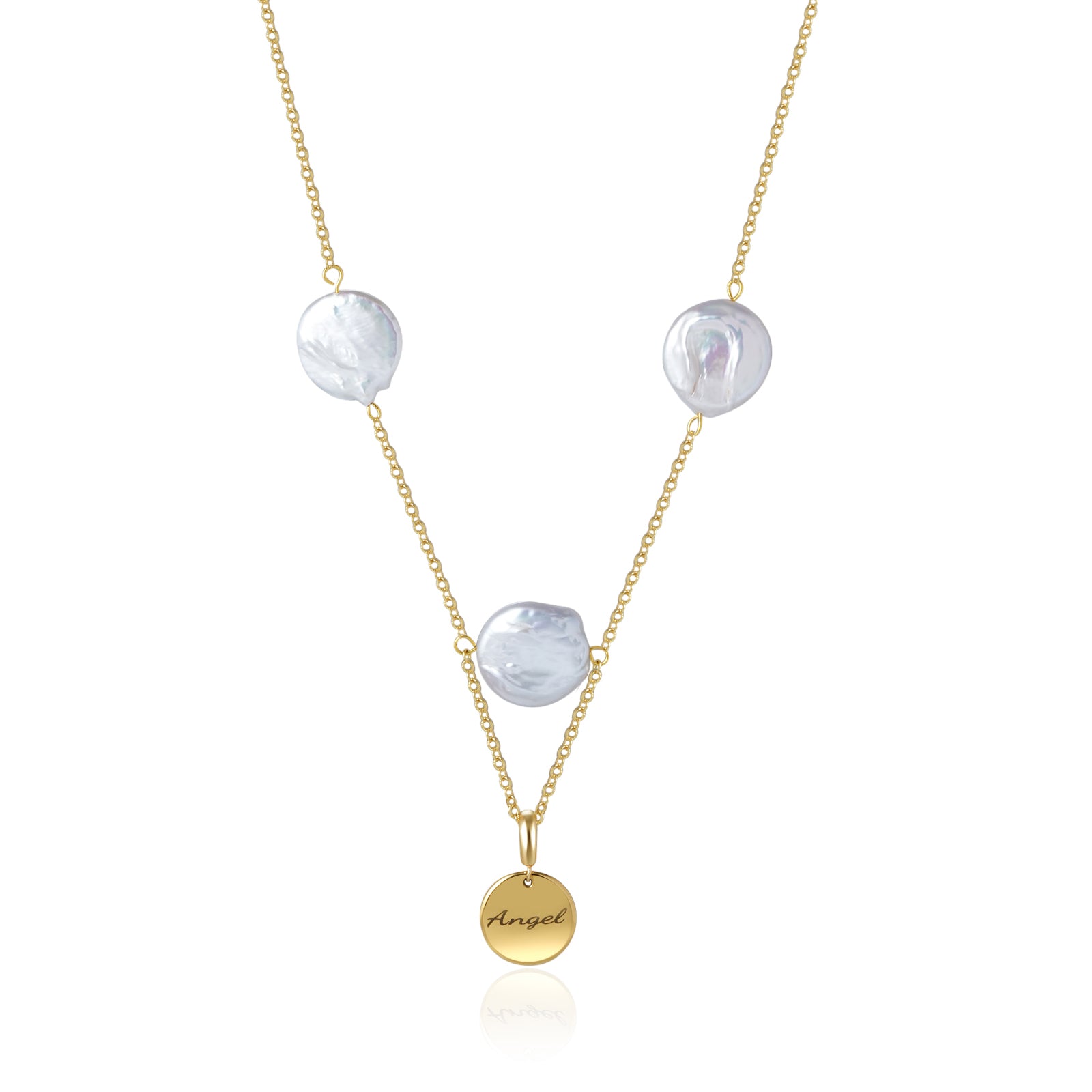 Baroque Pearl Personalized Name Disc Pendant Necklace-VibeCloset