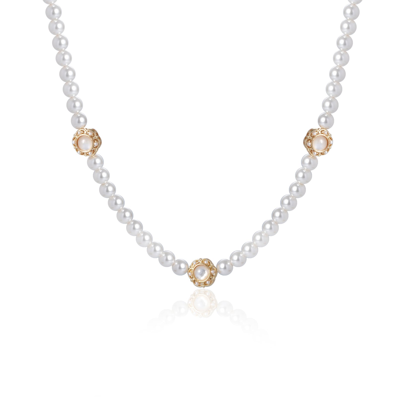 7.5-8mm Round Pearl Vintage Flower Necklace-VibeCloset