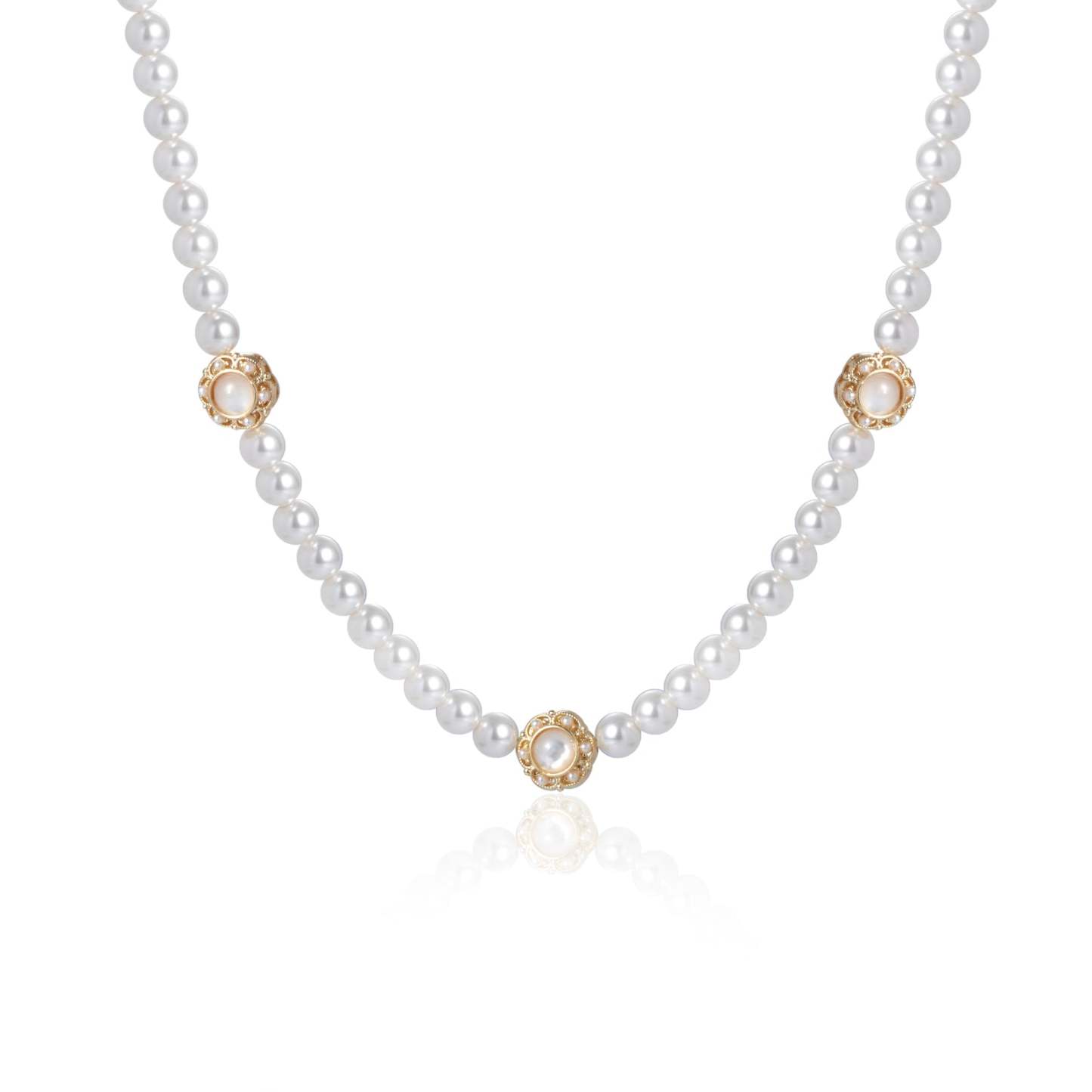 7.5-8mm Round Pearl Vintage Flower Necklace-VibeCloset