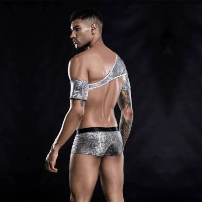 Men's White Snakeskin Harness&Boxers-SexBodyShop