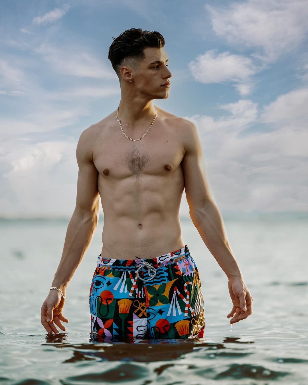 5.5 Inch Inseam Egyptian Pattern Swim Trunks-VibeCloset