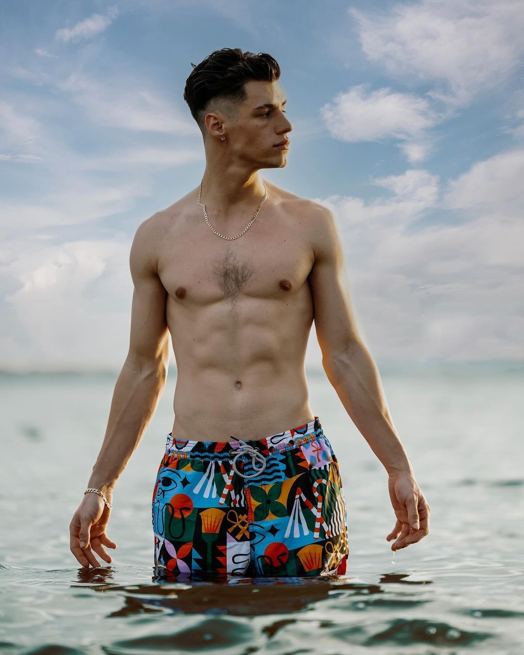 5.5 Inch Inseam Egyptian Pattern Swim Trunks-VibeCloset