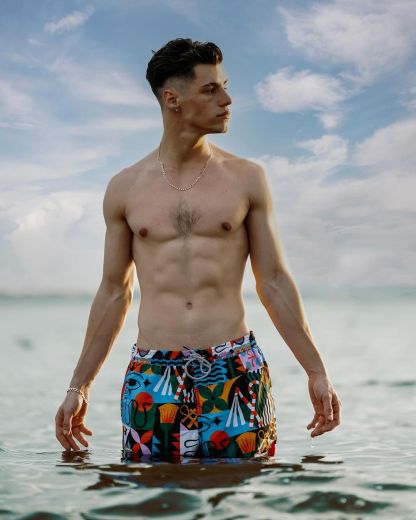 5.5 Inch Inseam Egyptian Pattern Swim Trunks-VibeCloset