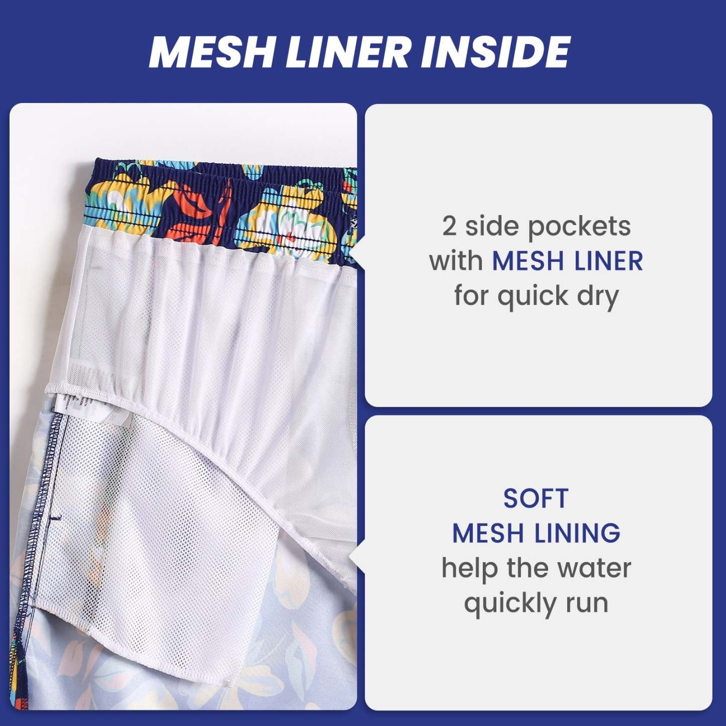 5.5 Inch Inseam Navy Butterfly Flower Swim Trunks-VibeCloset