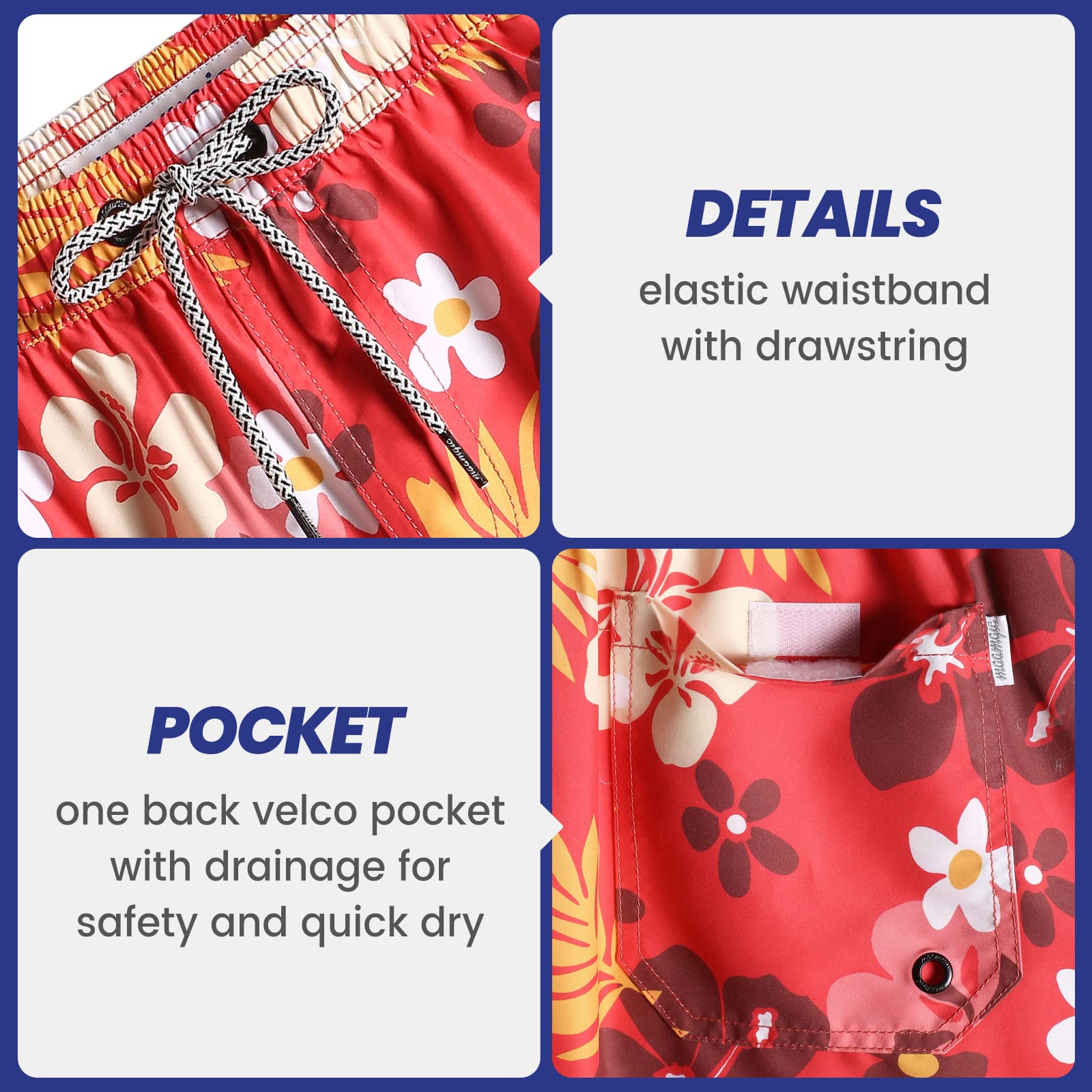 5.5 Inch Inseam Red Sakura Swim Trunks-VibeCloset