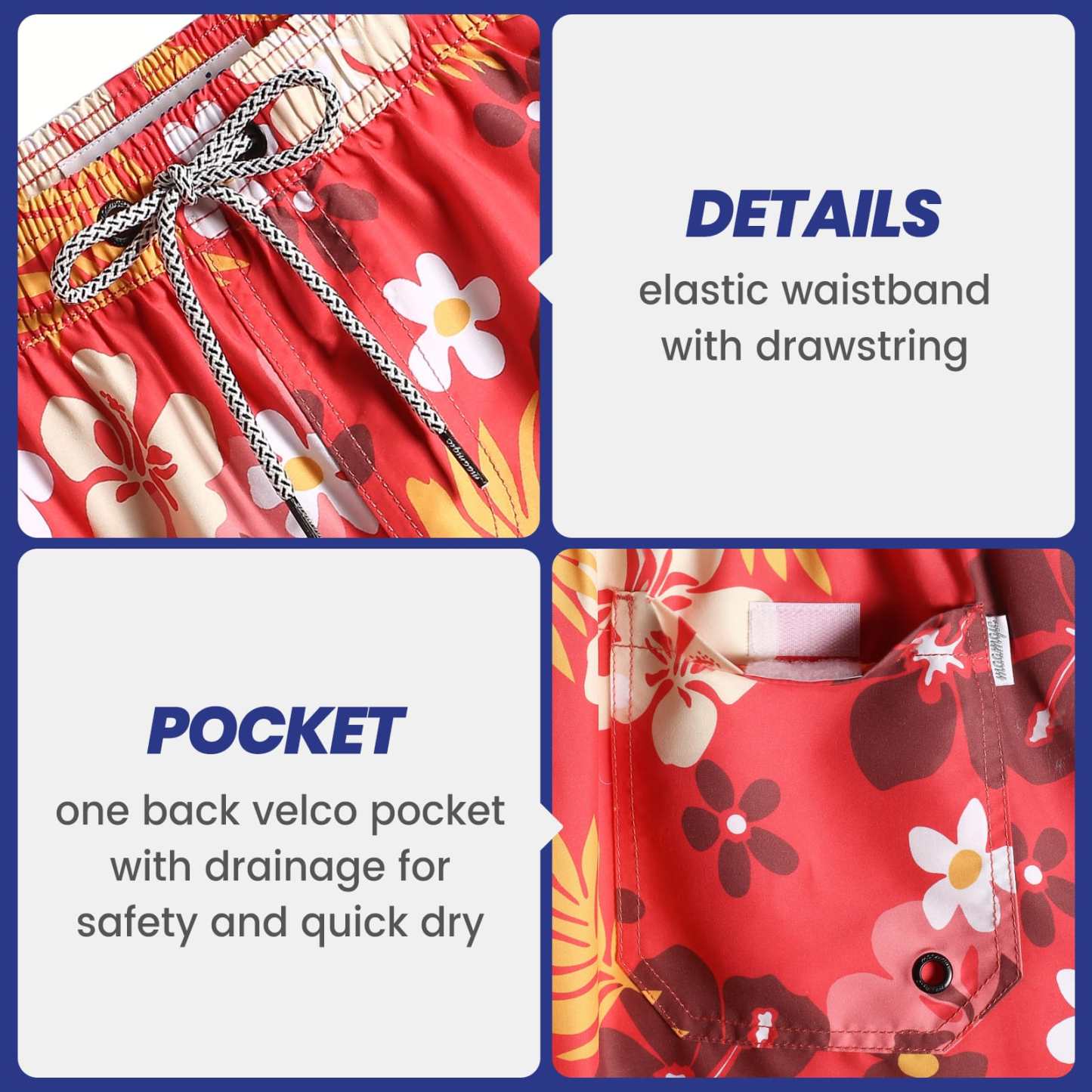 5.5 Inch Inseam Red Sakura Swim Trunks-VibeCloset