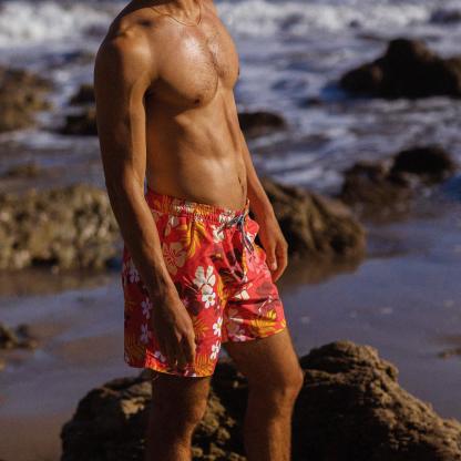 5.5 Inch Inseam Red Sakura Swim Trunks-VibeCloset
