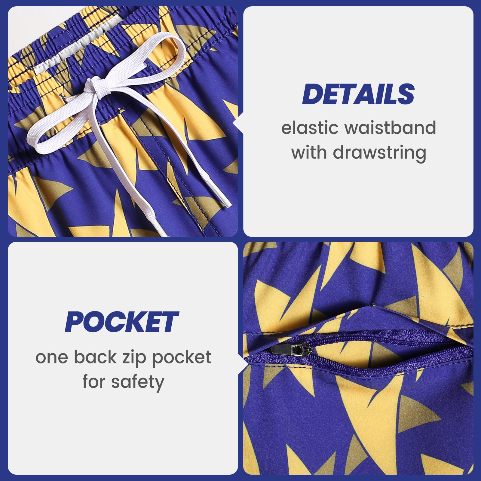 5.5 Inch Inseam Stretch Blue Star Swim Trunks-VibeCloset