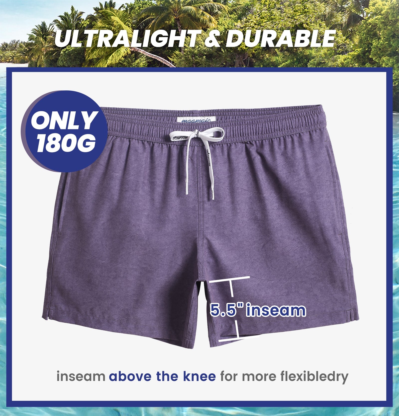 5.5 Inch Inseam Stretch Solid Purple Swim Trunks-VibeCloset
