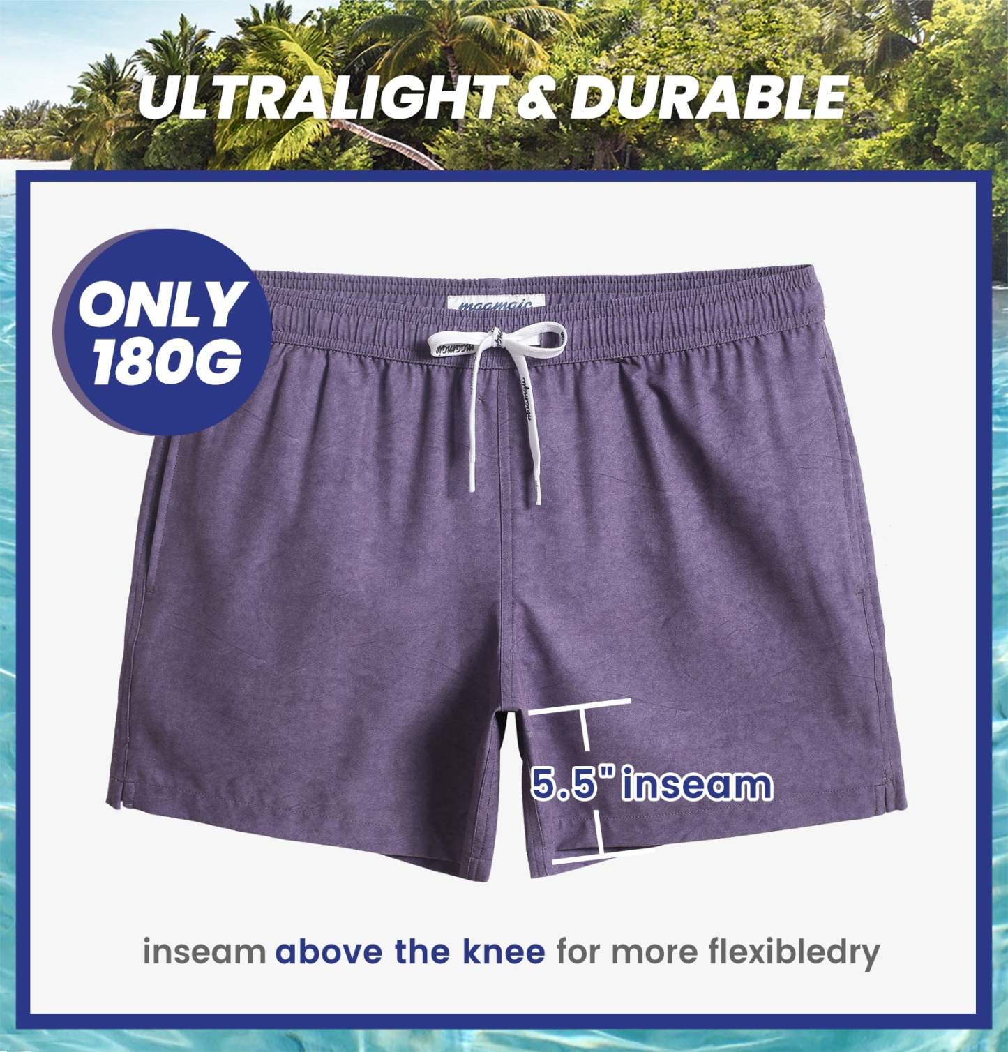 5.5 Inch Inseam Stretch Solid Purple Swim Trunks-VibeCloset