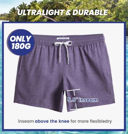 5.5 Inch Inseam Stretch Solid Purple Swim Trunks-VibeCloset