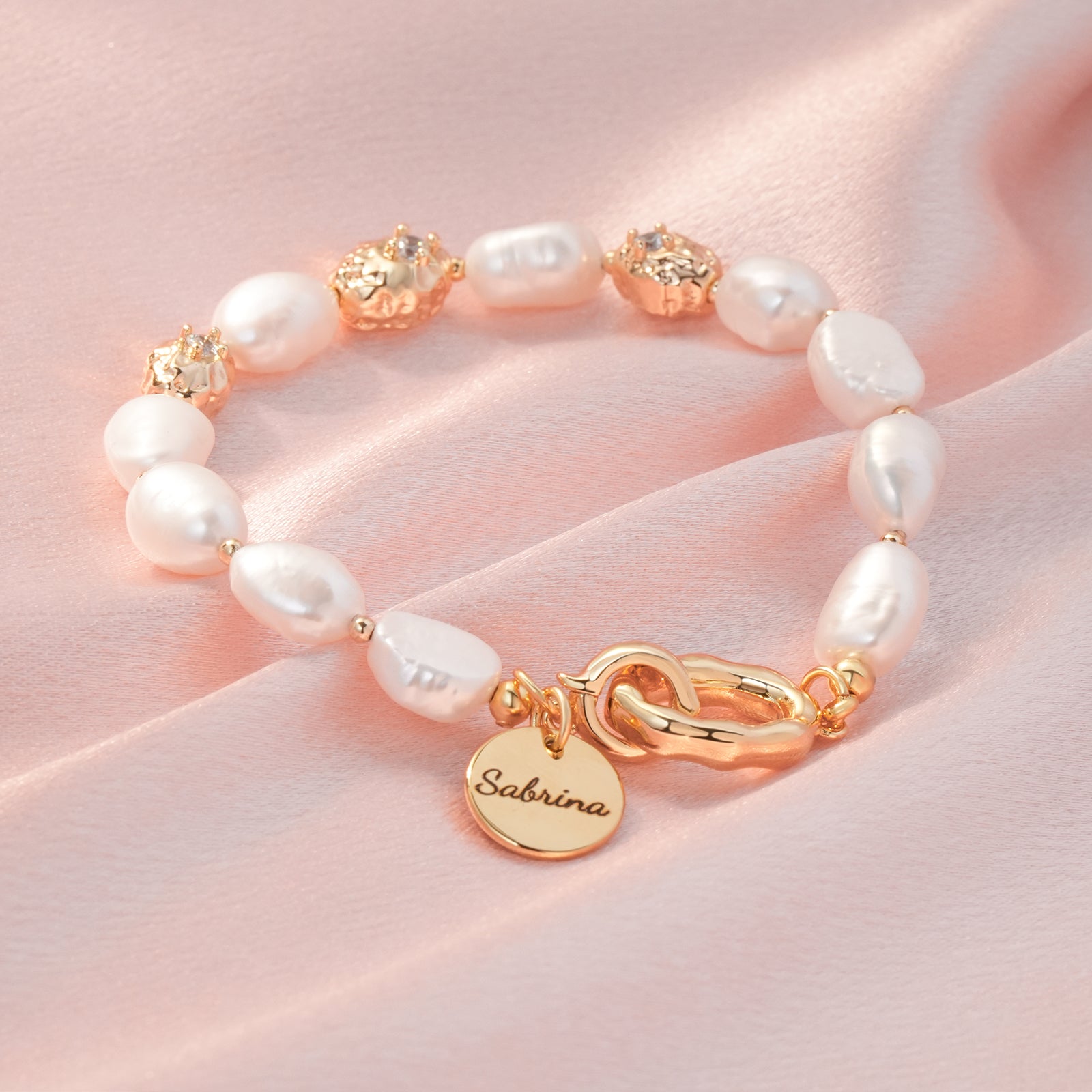 Personalized Name Charm Freshwater Baroque Pearl Bracelet-VibeCloset