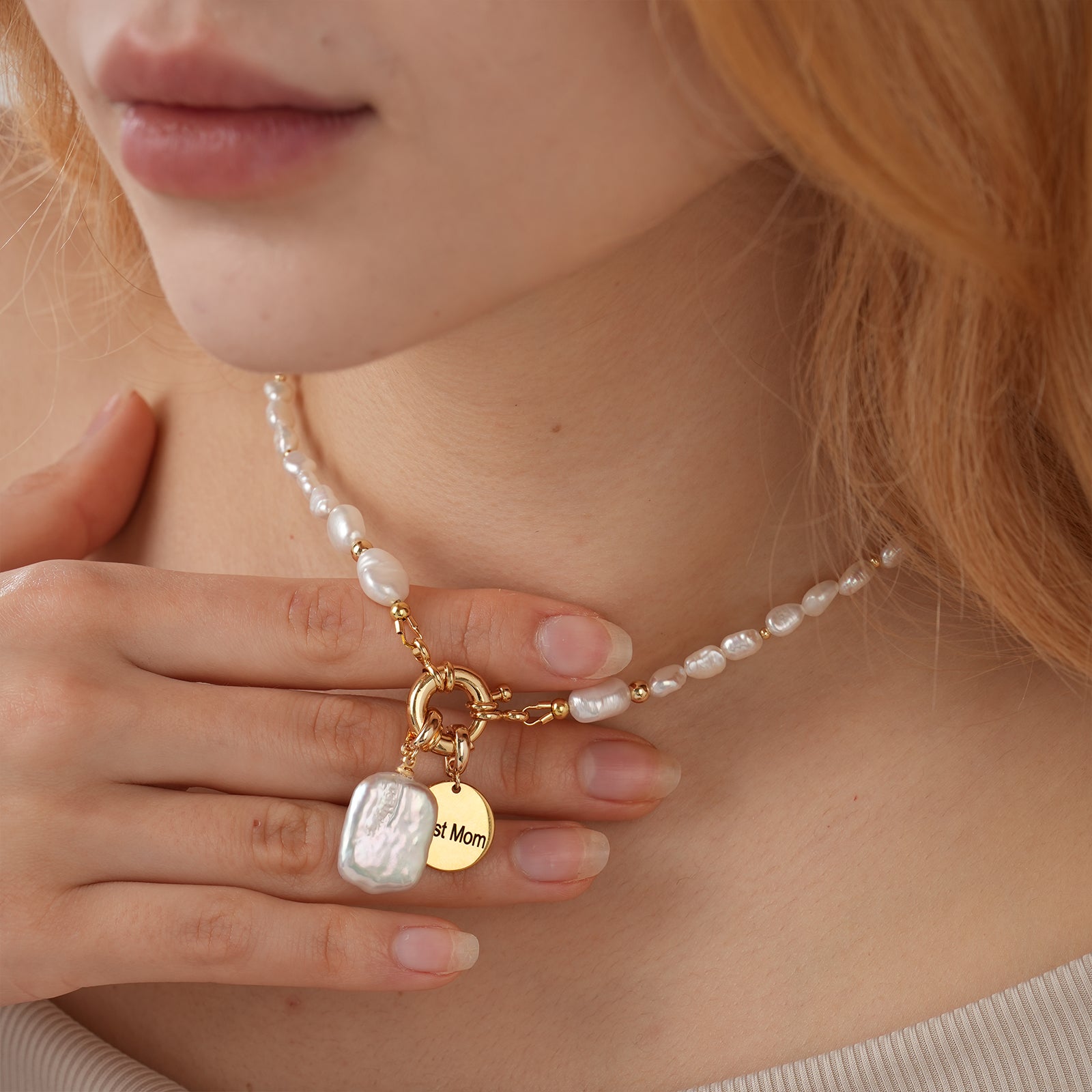 Personalized Baroque Pearl Necklace with Custom Name Disc-VibeCloset