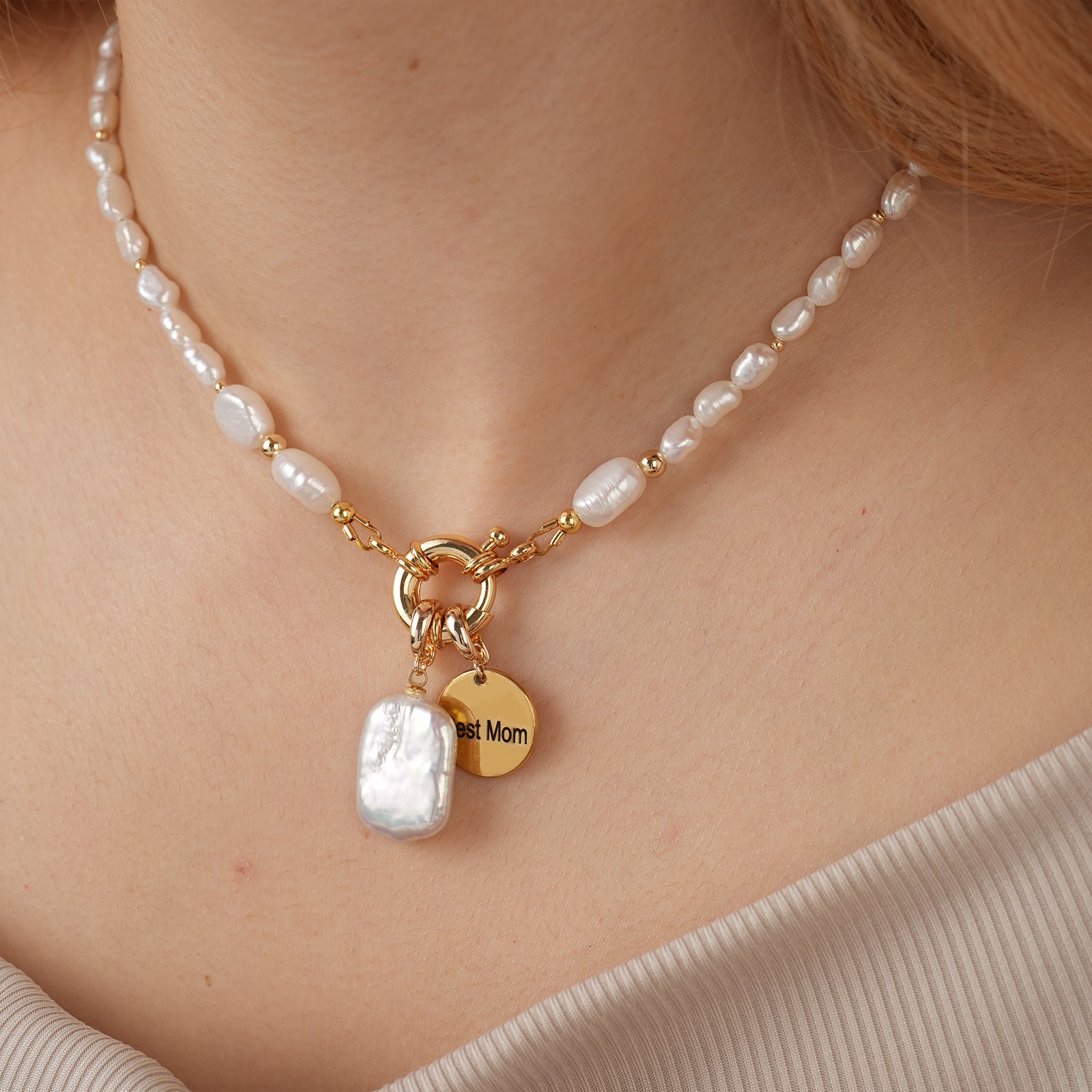 Personalized Baroque Pearl Necklace with Custom Name Disc-VibeCloset