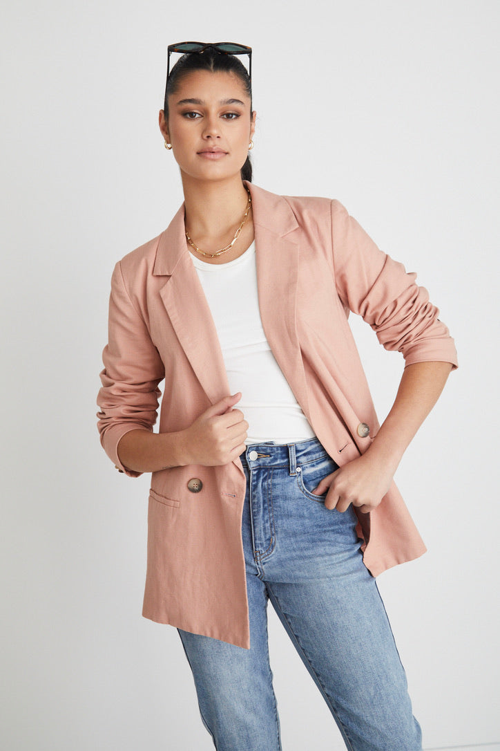 Constant Blush Linen Blazer-VibeCloset