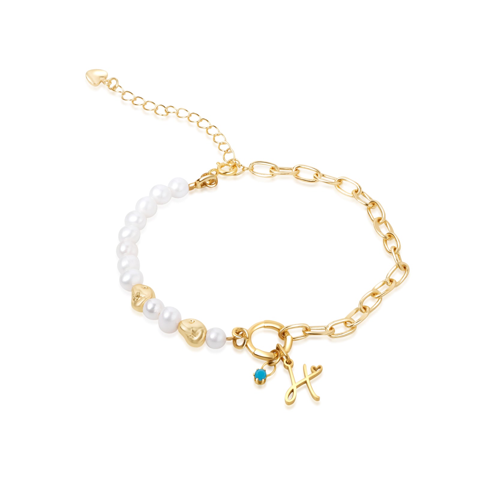 Freshwater Pearl Paperclip Personalized Birthstone and Initial Bracelet-VibeCloset