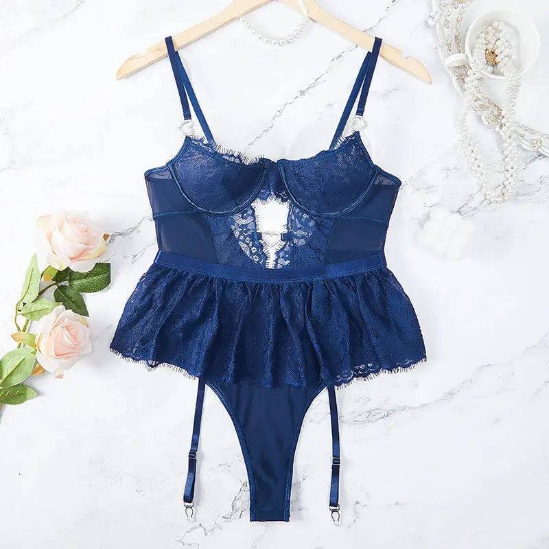 Passion Blue Lace BabyDoll&Gartered-SexBodyShop