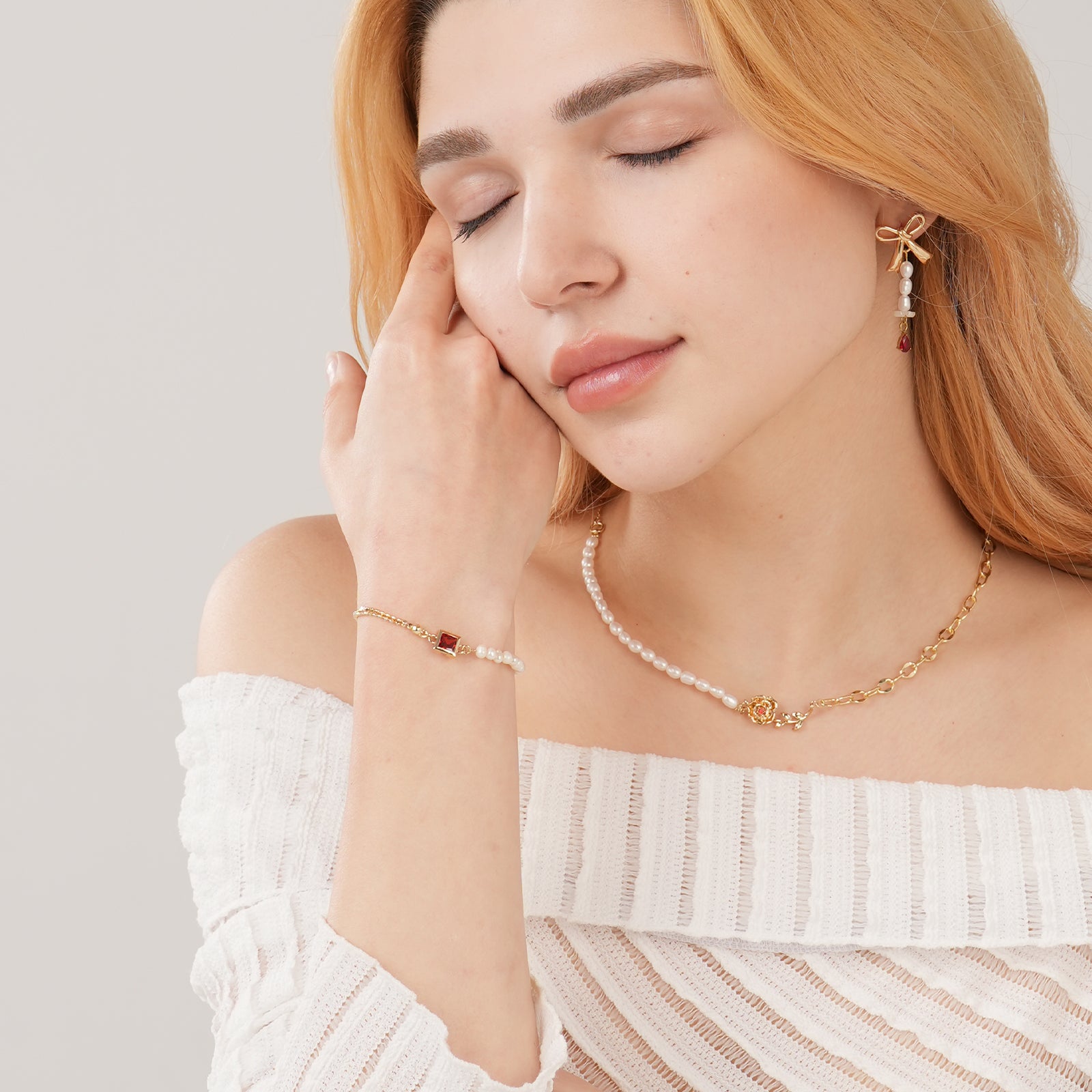 Freshwater Pearl 14K Gold Double Chain Personalized Birthstone Bracelet-VibeCloset