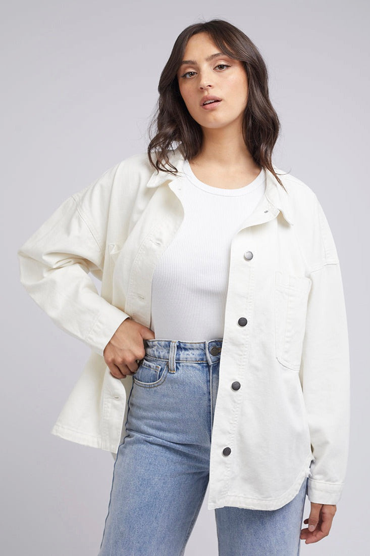 Dale Vintage White Denim Shacket-VibeCloset