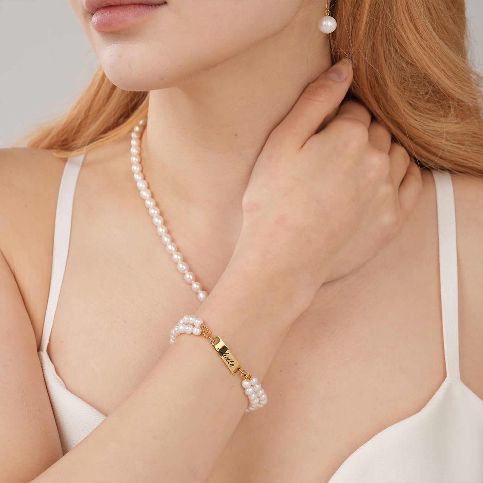 Personalized Name Bracelet - Stranded Natural Freshwater Pearls Bracelet-VibeCloset
