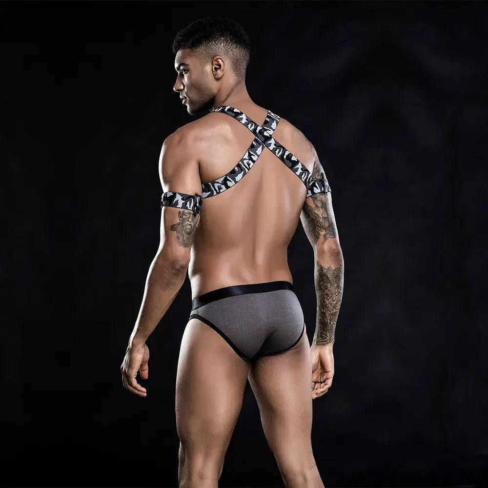 Men's Black Bandage Strappy Harness&Briefs-SexBodyShop