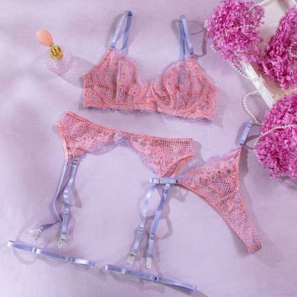 Pink&Purple lace Strappy Bra&Garted Set-SexBodyShop