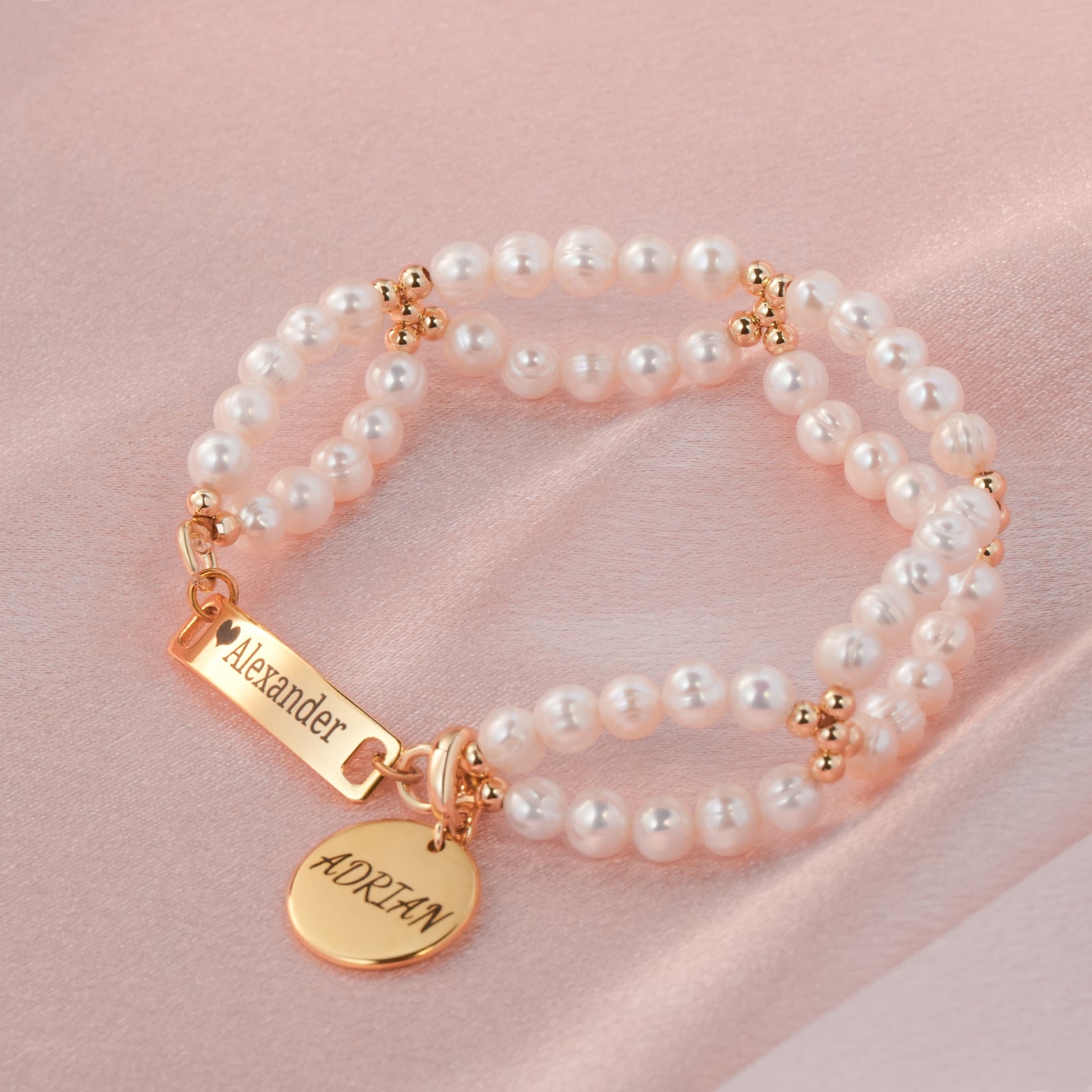 AAA White Freshwater Pearl Personalised Name Bar Strand Charm Pearl Bracelet-VibeCloset