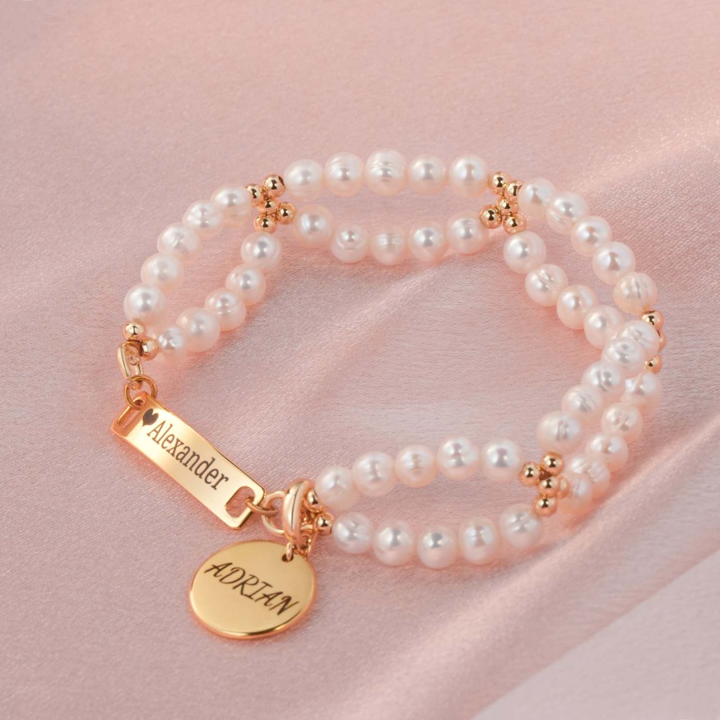 AAA White Freshwater Pearl Personalised Name Bar Strand Charm Pearl Bracelet-VibeCloset