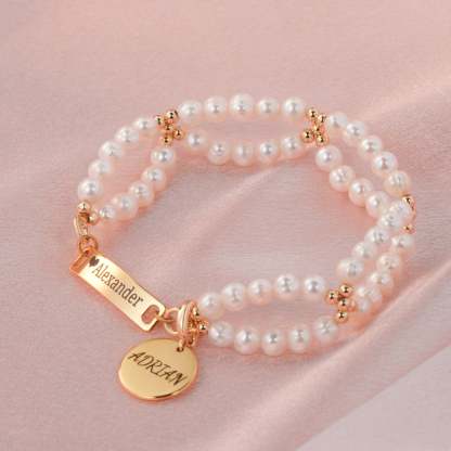 AAA White Freshwater Pearl Personalised Name Bar Strand Charm Pearl Bracelet-VibeCloset