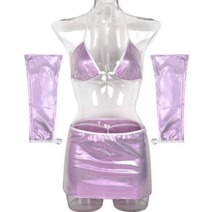 Especial Neon Purple Vinyl Bra&Panty skirt Set-SexBodyShop