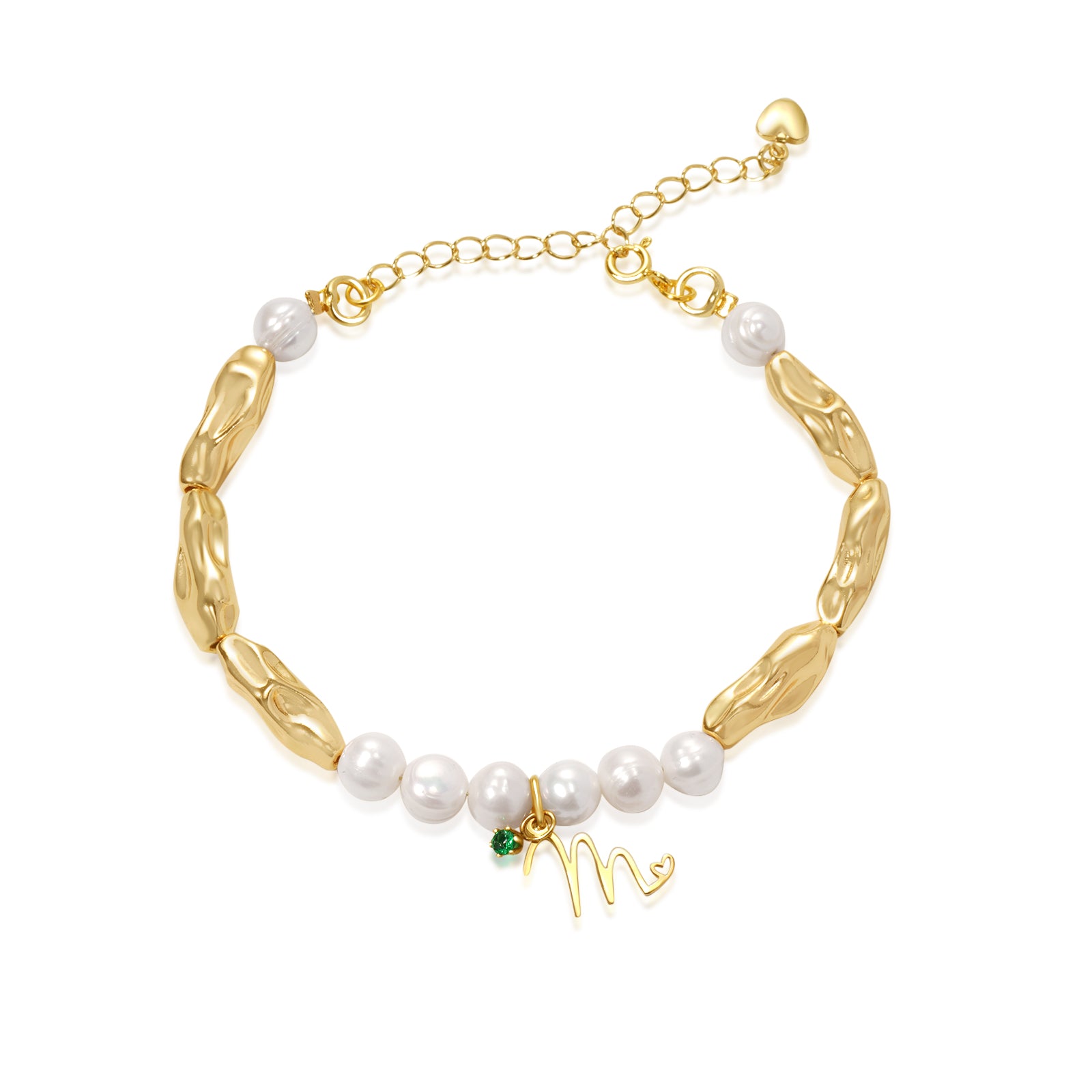Personalised Initial and Birthstone Charm Natural Freshwater Pearl Bracelet-VibeCloset