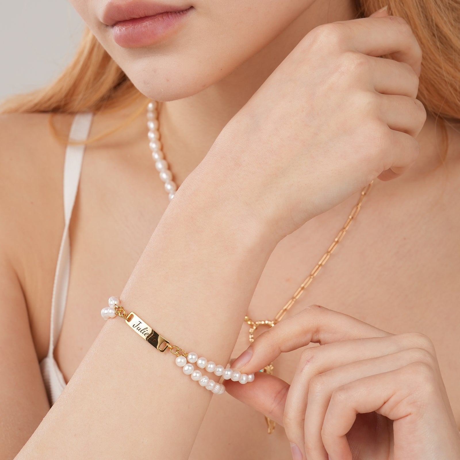 Personalized Name Bracelet - Stranded Natural Freshwater Pearls Bracelet-VibeCloset