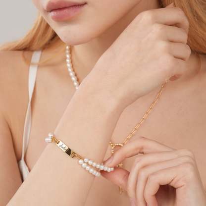 Personalized Name Bracelet - Stranded Natural Freshwater Pearls Bracelet-VibeCloset