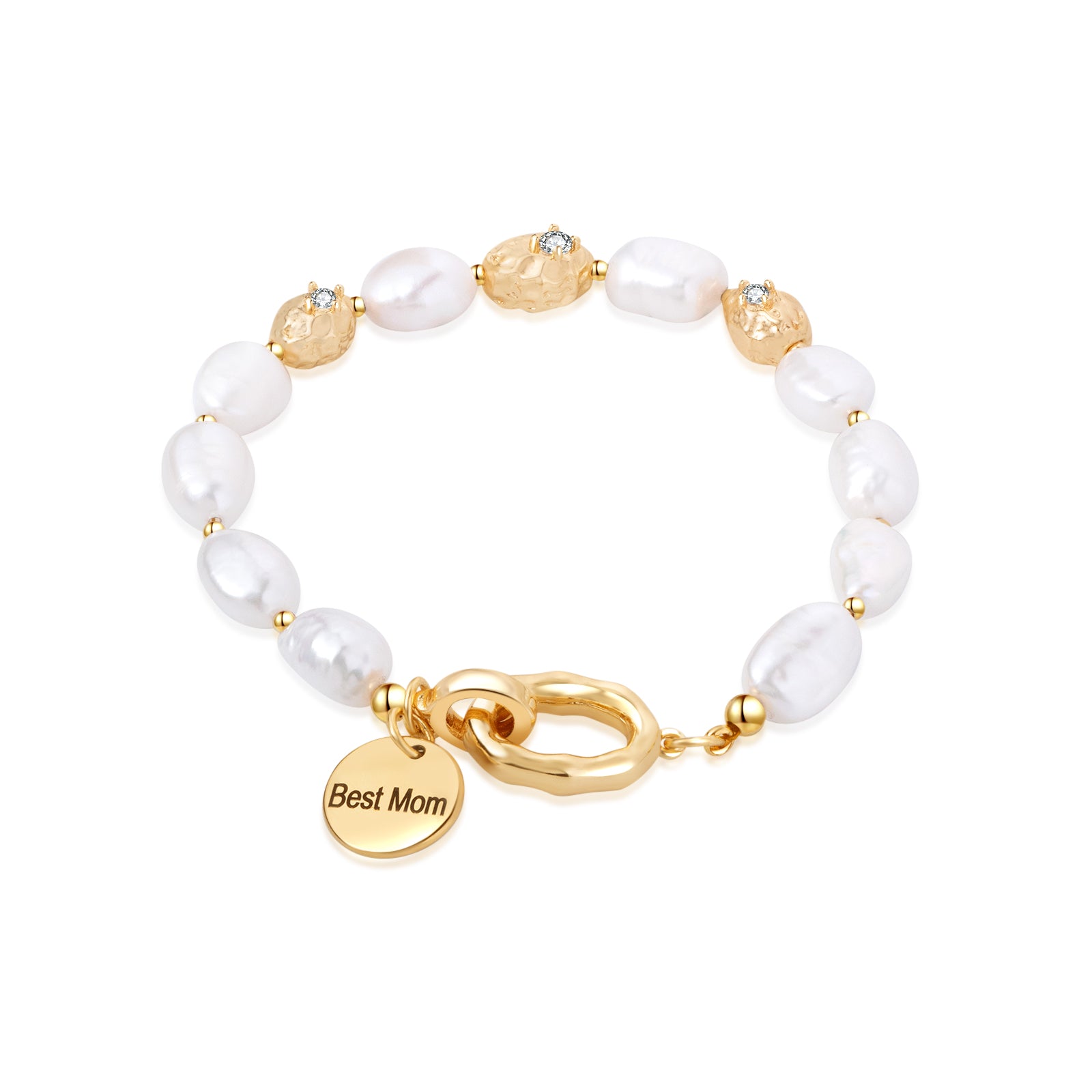 Personalized Name Charm Freshwater Baroque Pearl Bracelet-VibeCloset