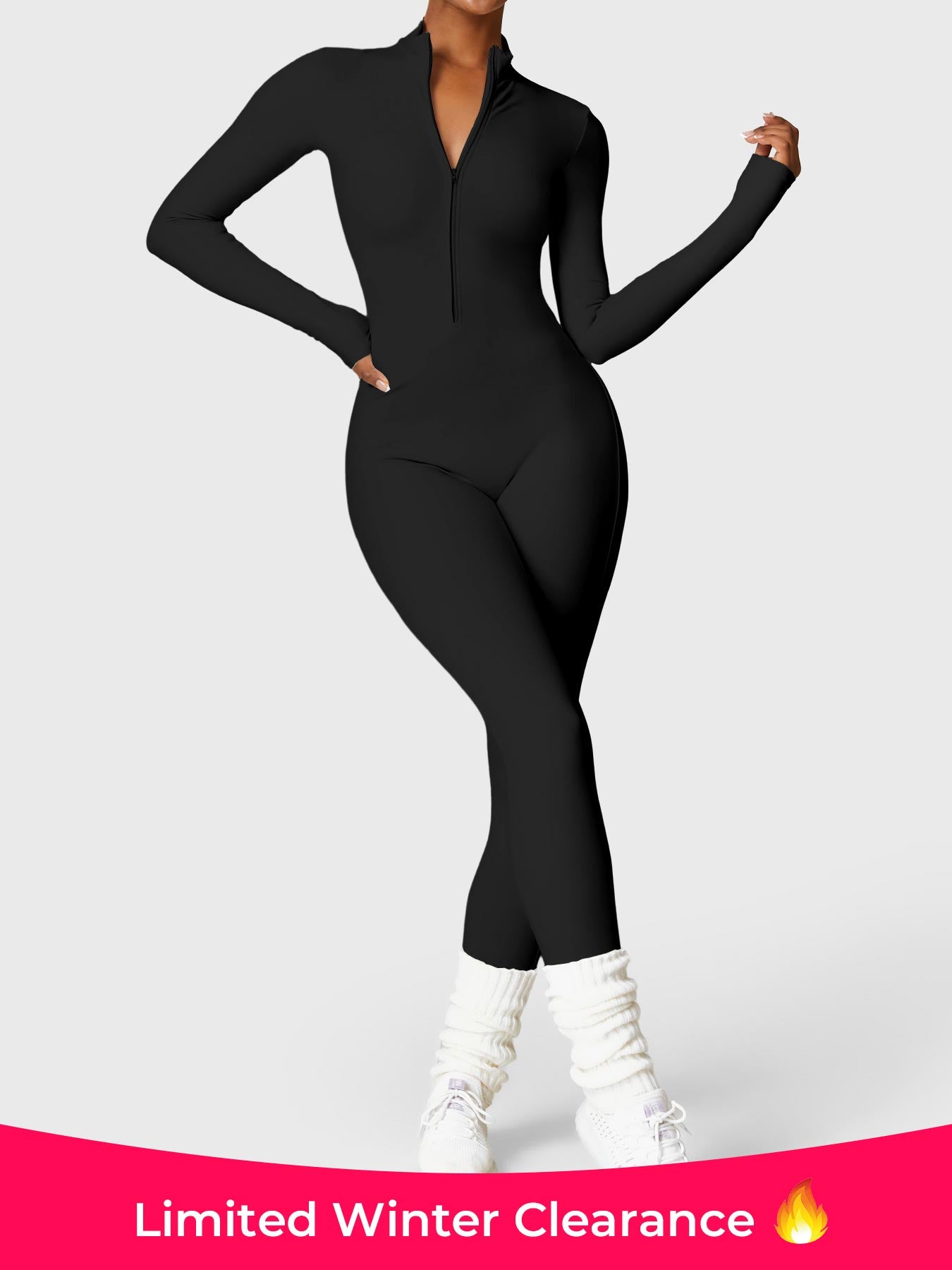 🩱 Belle Fleece Long Sleeve Zipper Jumpsuit-VibeCloset