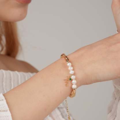 Personalised Initial and Birthstone Charm Natural Freshwater Pearl Bracelet-VibeCloset