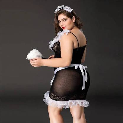 Plus Size Fishnet Chemise Maid Style Costume-SexBodyShop