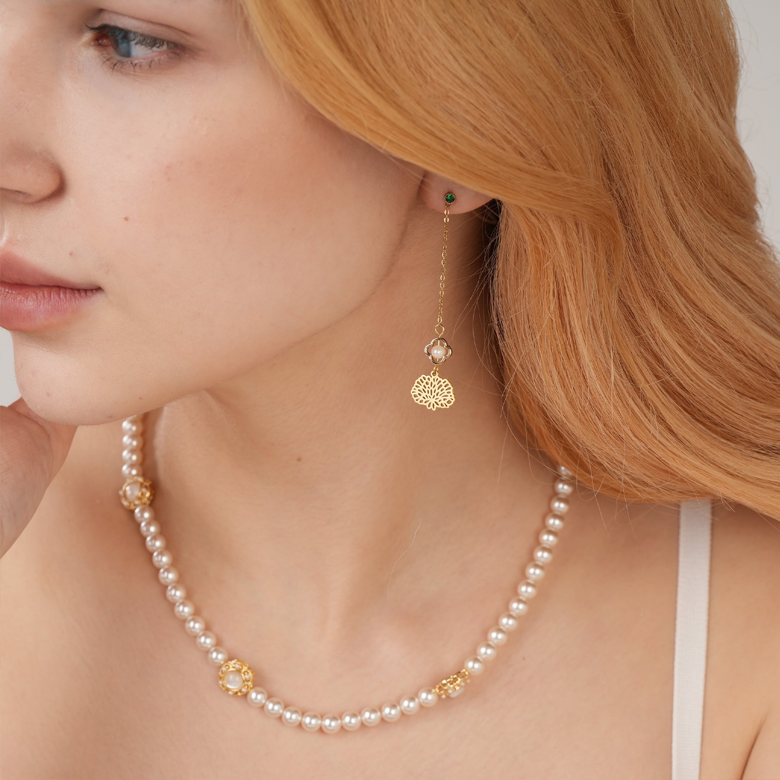 7.5-8mm Round Pearl Vintage Flower Necklace-VibeCloset