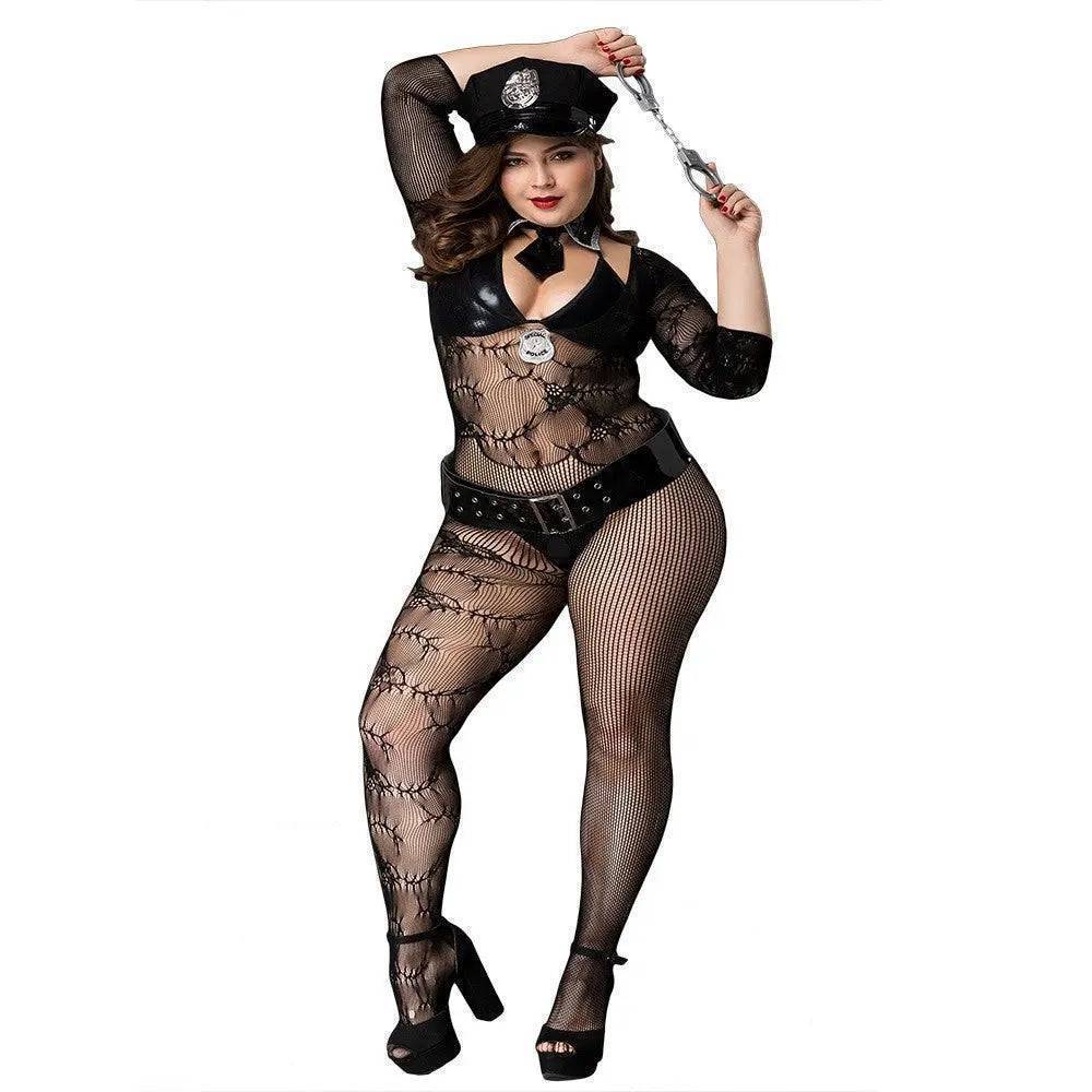 Plus Size Sexy police dress Fishnet Bodystocking costume-SexBodyShop