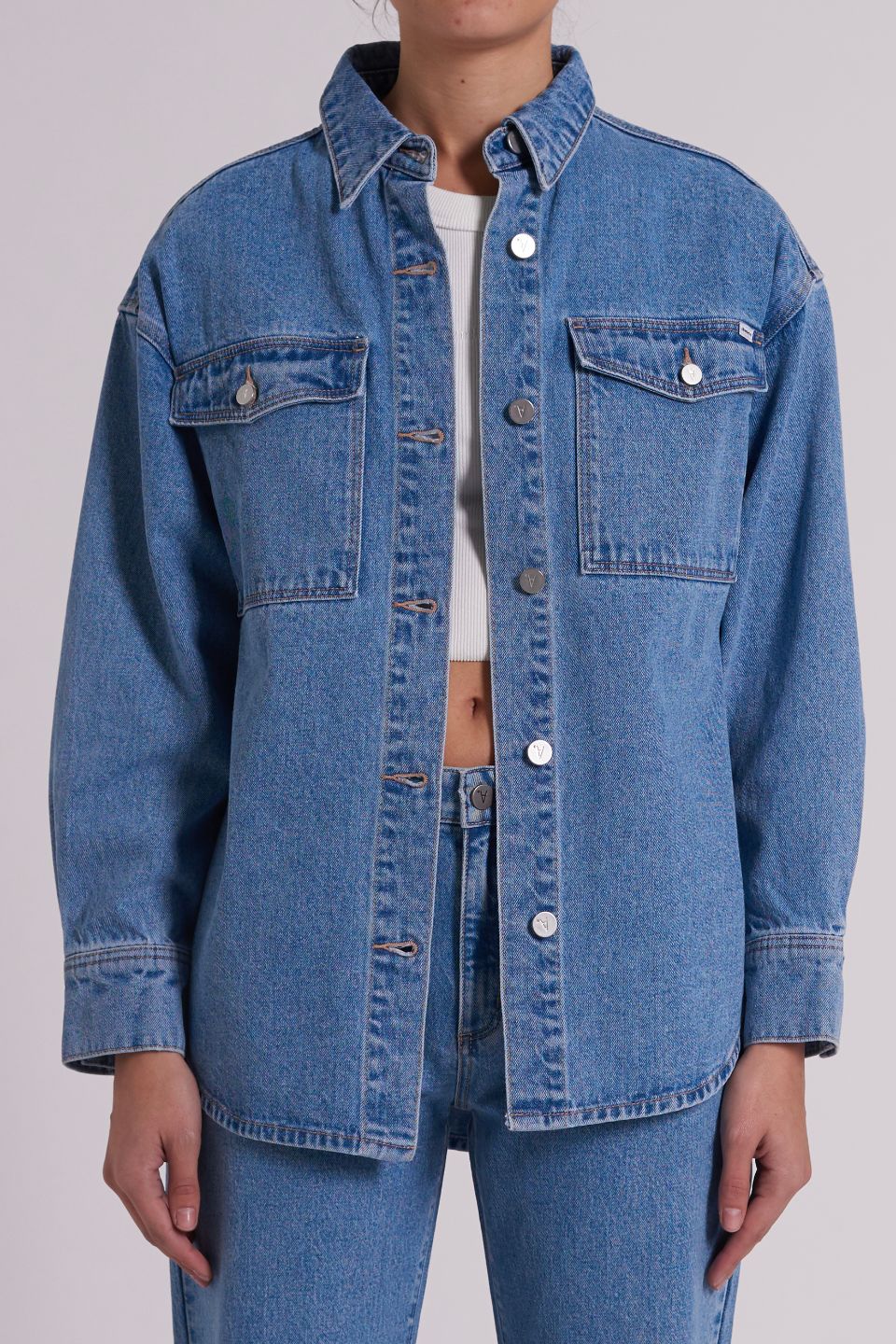 Ada Vintage Indigo Denim Shacket-VibeCloset