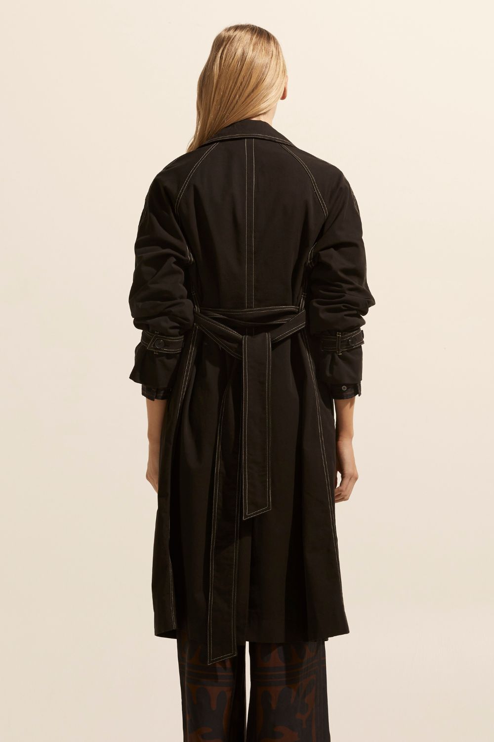 Agent Black Contrast Stitch Trench Coat-VibeCloset