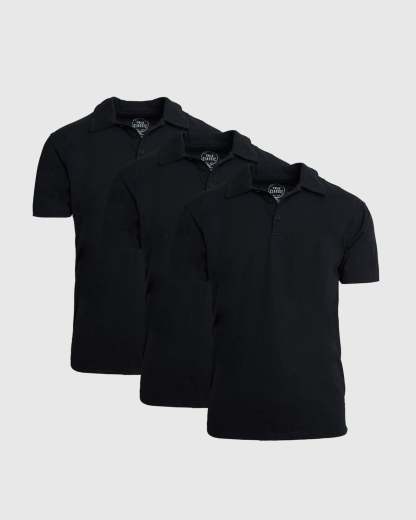 All Black Short Sleeve Polo 3-Pack-VibeCloset