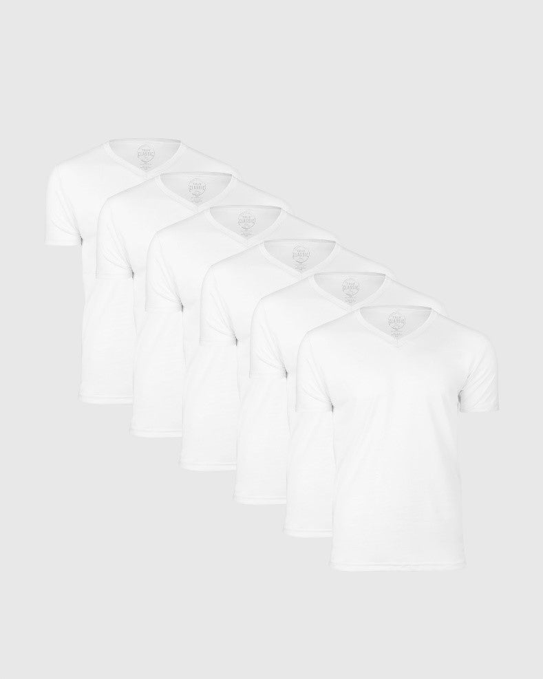 All White V-Neck Tee 6-Pack-VibeCloset