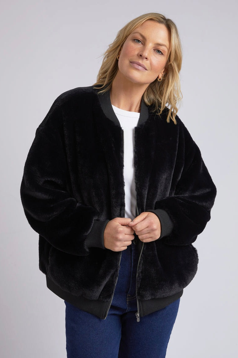 Blaze Black Fur Bomber-VibeCloset