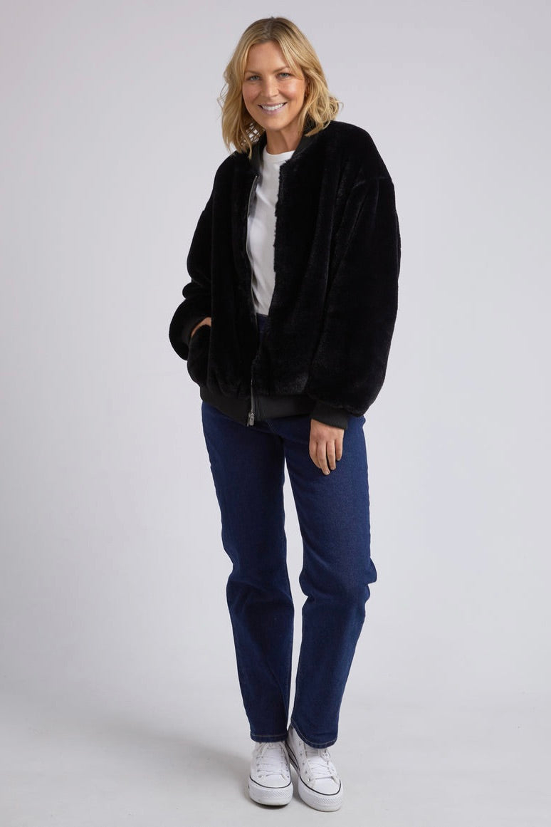 Blaze Black Fur Bomber-VibeCloset