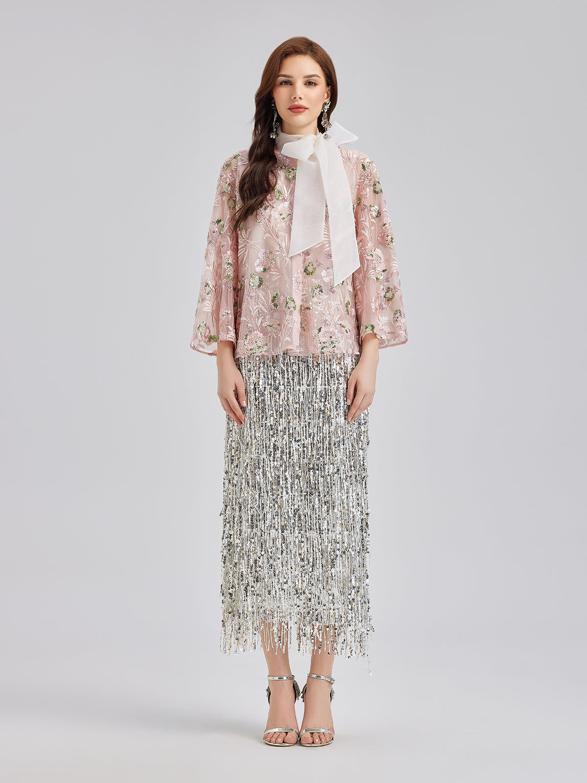 Sequin Embroidered Organza Relaxed Jacket-VibeCloset