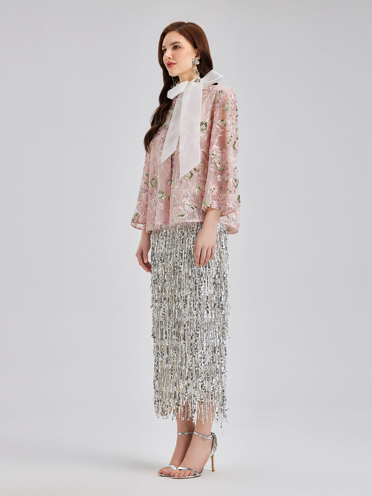 Sequin Embroidered Organza Relaxed Jacket-VibeCloset