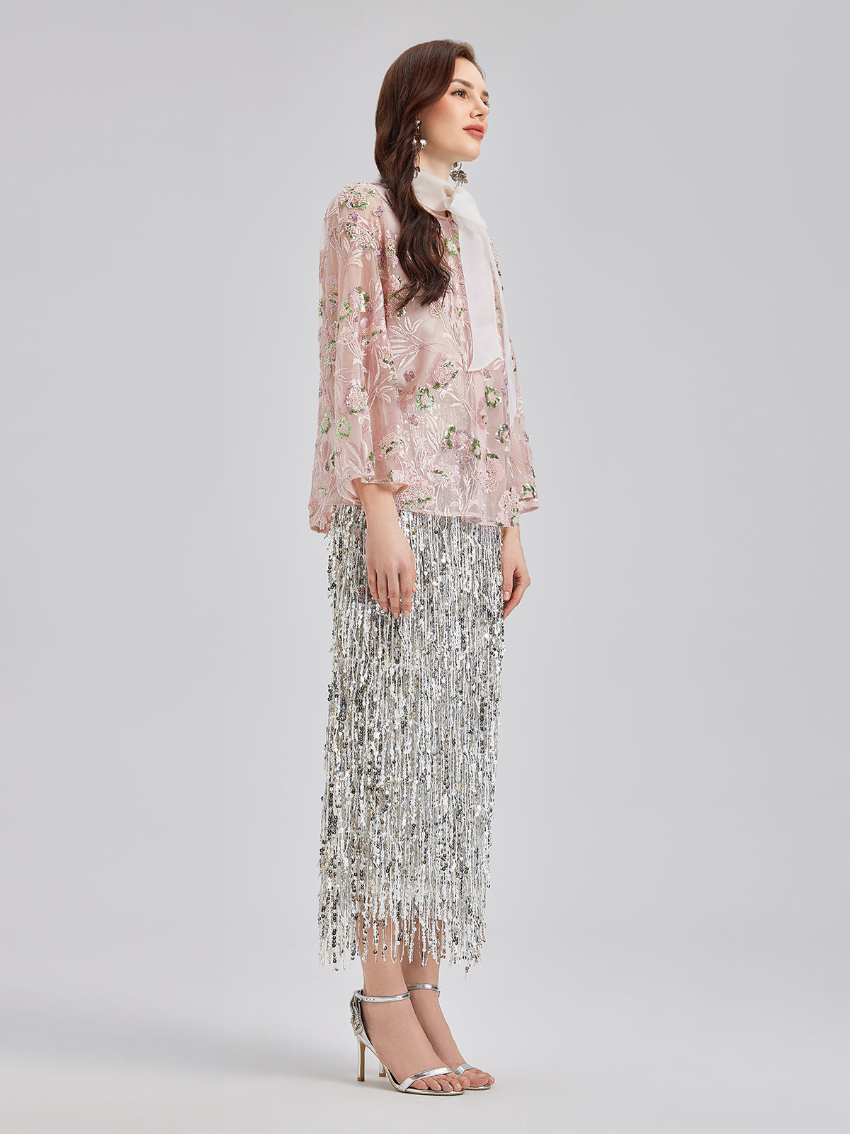 Sequin Embroidered Organza Relaxed Jacket-VibeCloset