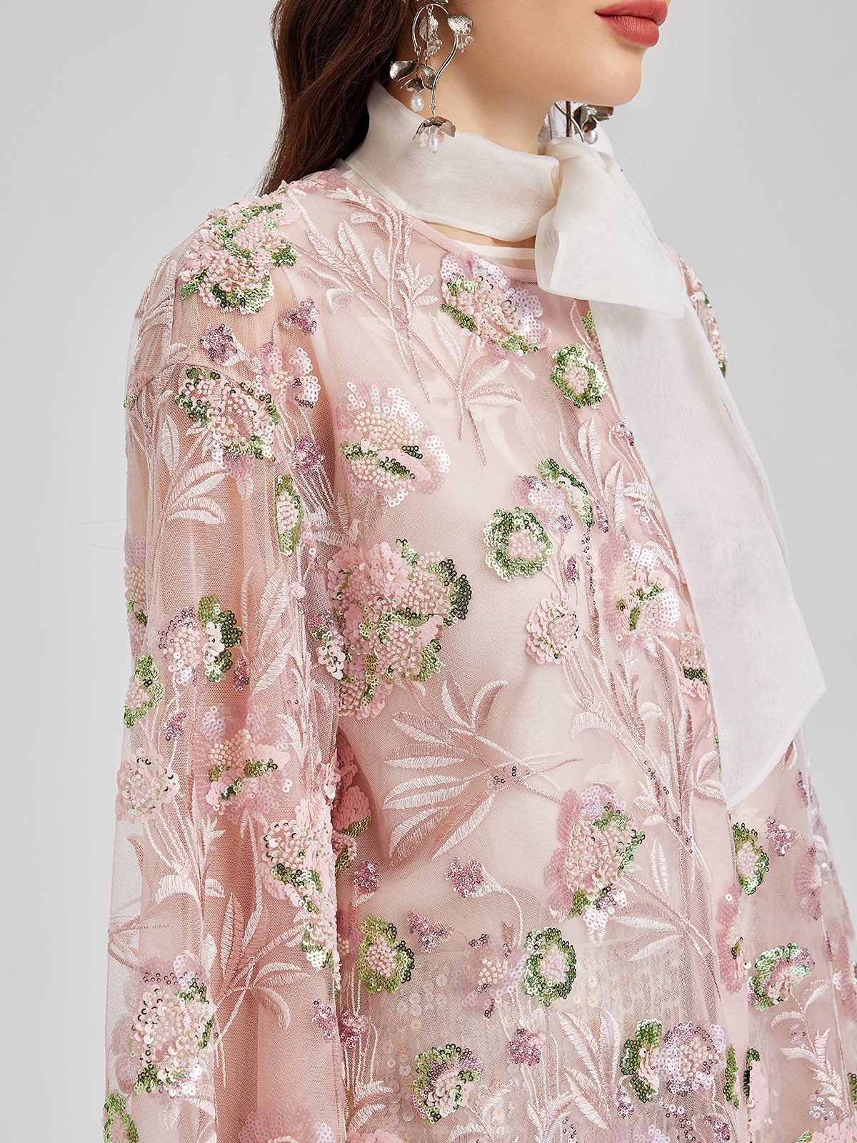 Sequin Embroidered Organza Relaxed Jacket-VibeCloset