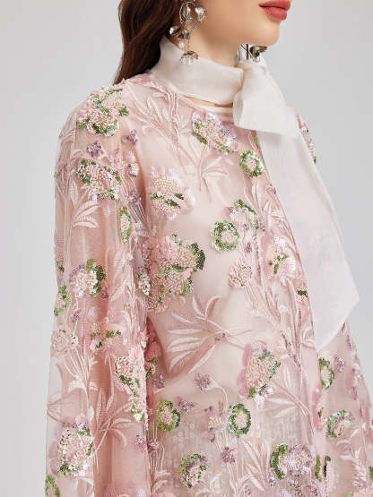 Sequin Embroidered Organza Relaxed Jacket-VibeCloset